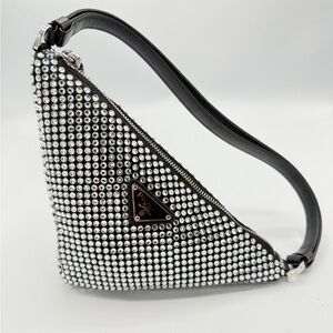 Prada Triangle Top Handle PouchBag Crystal Embellished Satin